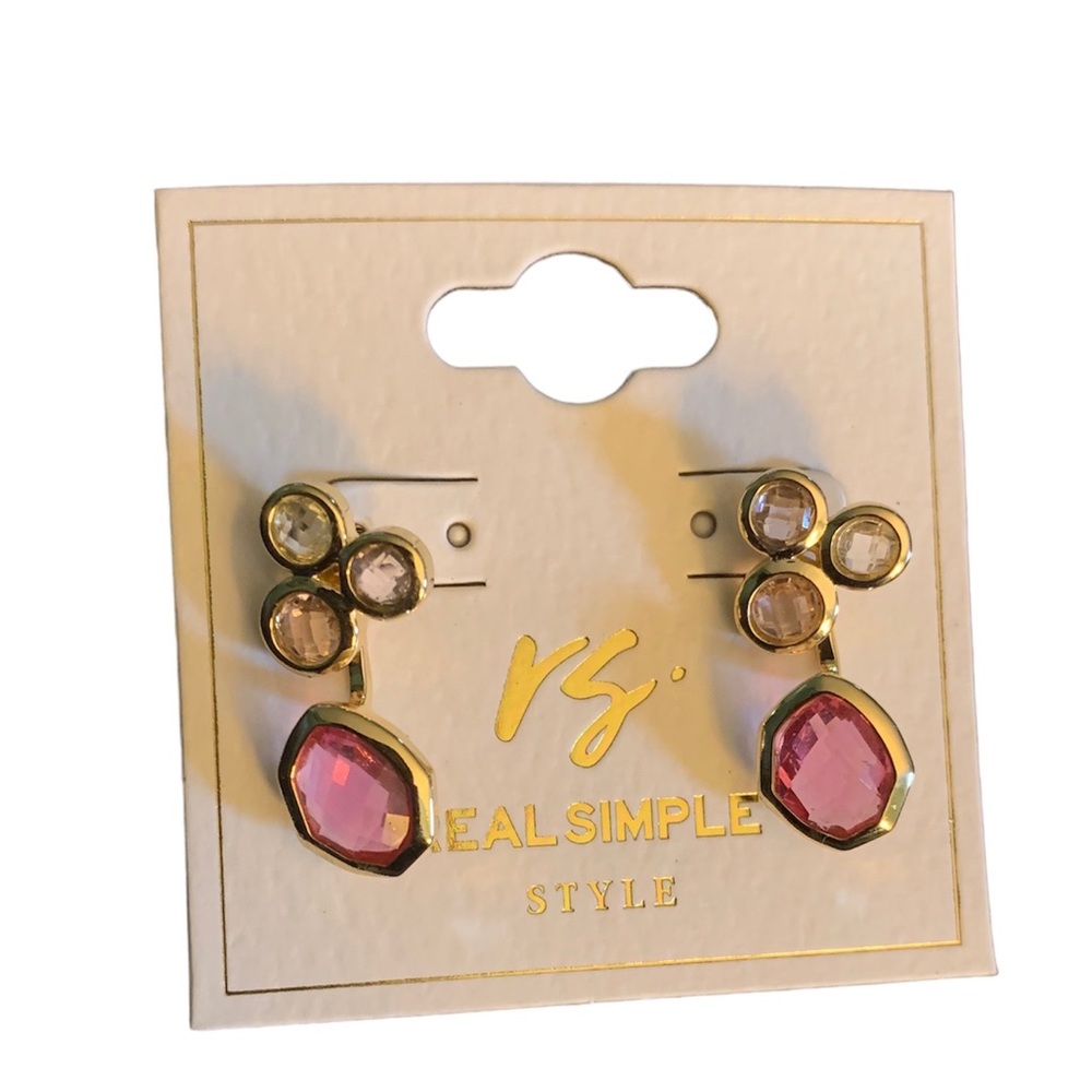 Real Simple Clear Crystal Stud with Detachable Pink Crystal Dangle Earrings